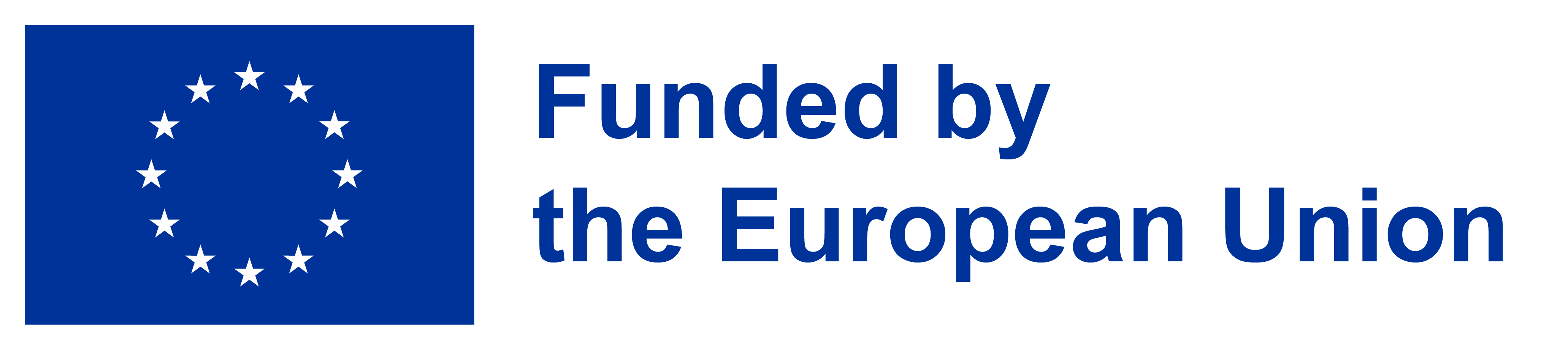 Euroopa Liidu logo, tekstiga Funded by the European Union