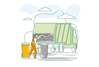 illustratsioon prügiautost ja jäätmevedajast